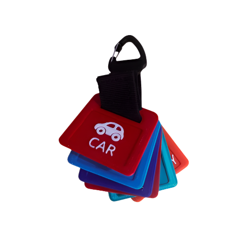 Anxiety support tags on a keyring with visual prompts for routines, emotions and packing – customisable options available